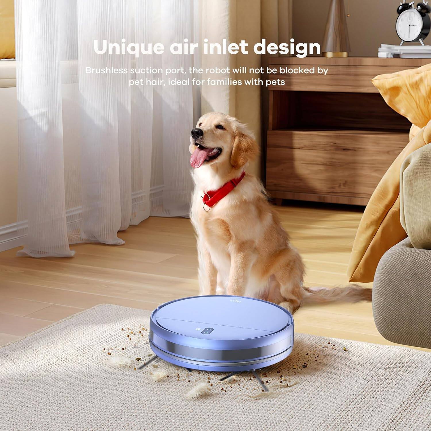 Unique air inlet design
Brushless suction port, the robot will not be blocked by pet hair, ideal for families with pets