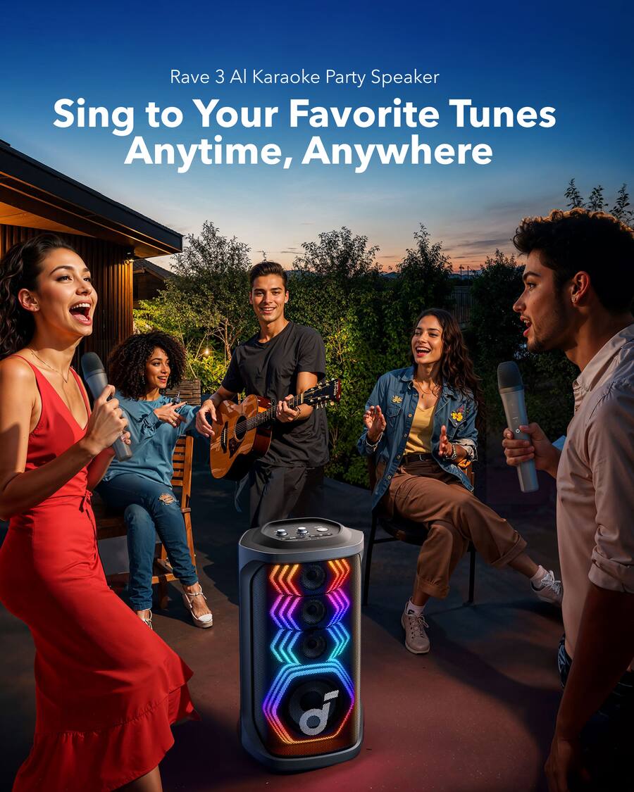 Soundcore by Anker Rave 3 Karaoke Party Speaker with 2 Wireless Mics ...