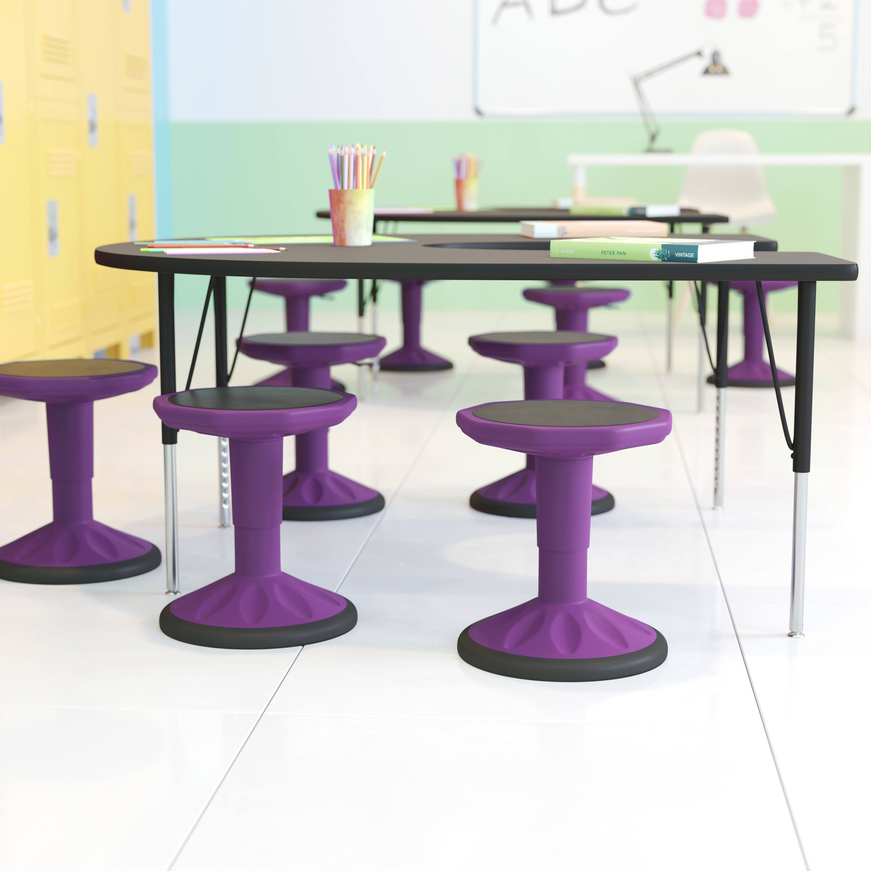 Angle. Flash Furniture - Carter Adjustable Height Kids Flexible Active Stool for Classroom and Home with Non-Skid Bottom in Purple, 14" - 18" Sea - Purple.