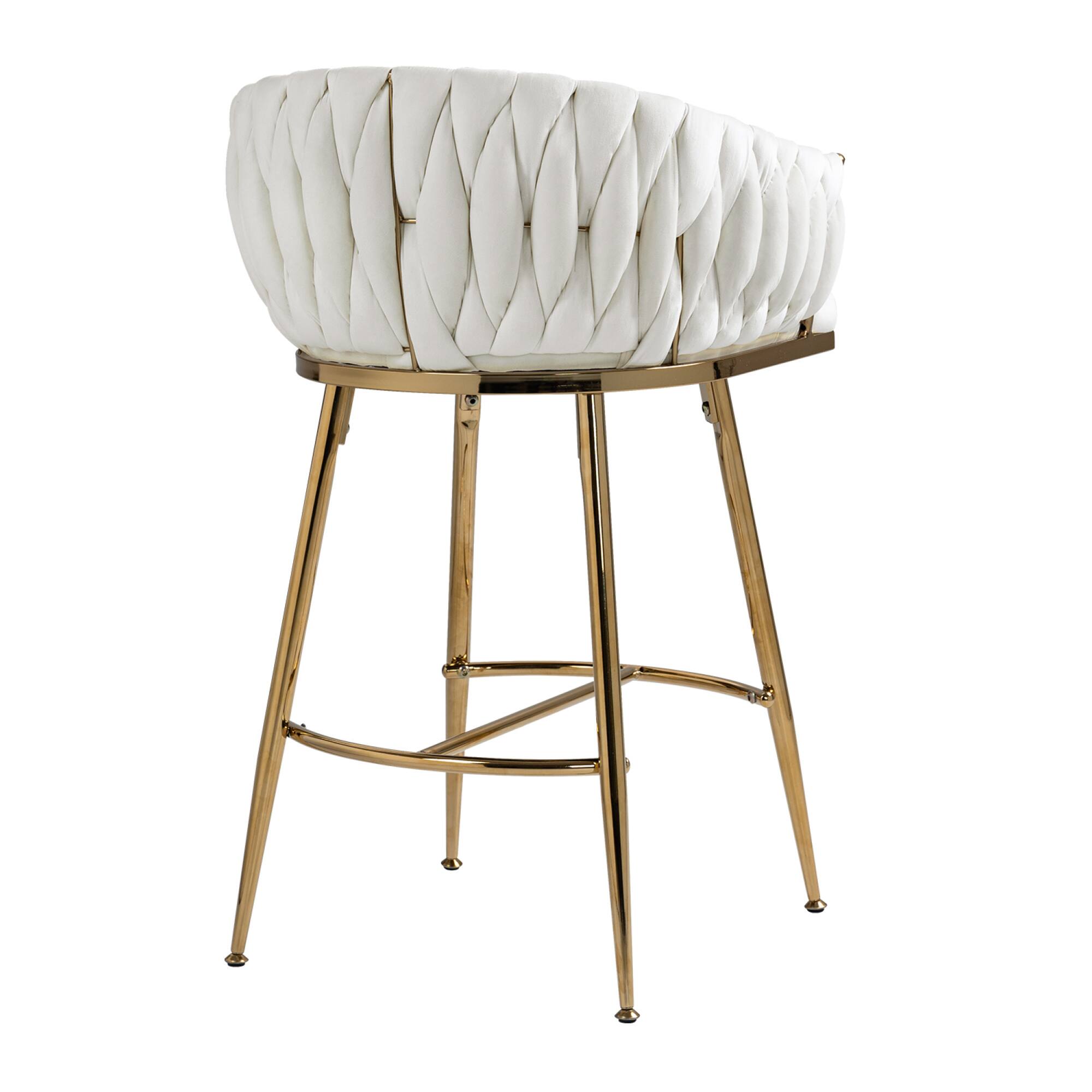 Alt View 2. GOODSILO - Set of 2 Velvet Upholstered Bar Stools with Golden Chrome Base, Counter Height Stools for Kitchen Island or Bar Seating - Beige.
