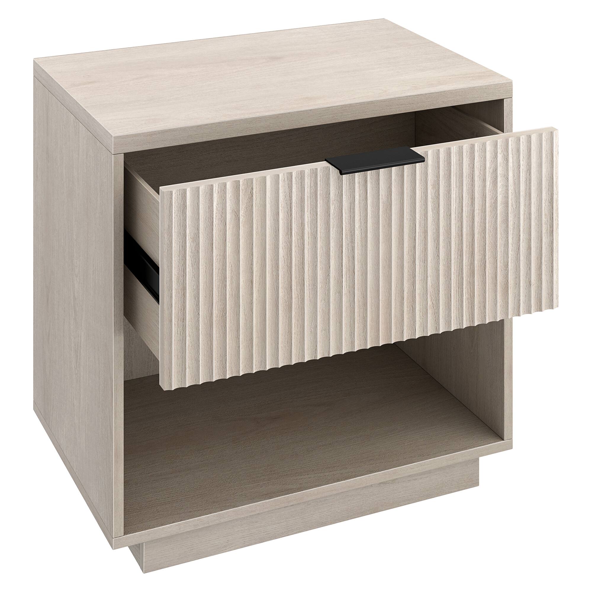 Alt View 1. Hudson&Canal - Karten 24" Wide Rectangular Fluted Nightstand in Alder White - White.
