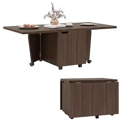 Front. Costway - Costway Foldable Coffee Table 48" Extendable Center Table with Storage Cabinets & Wheels - Walnut.