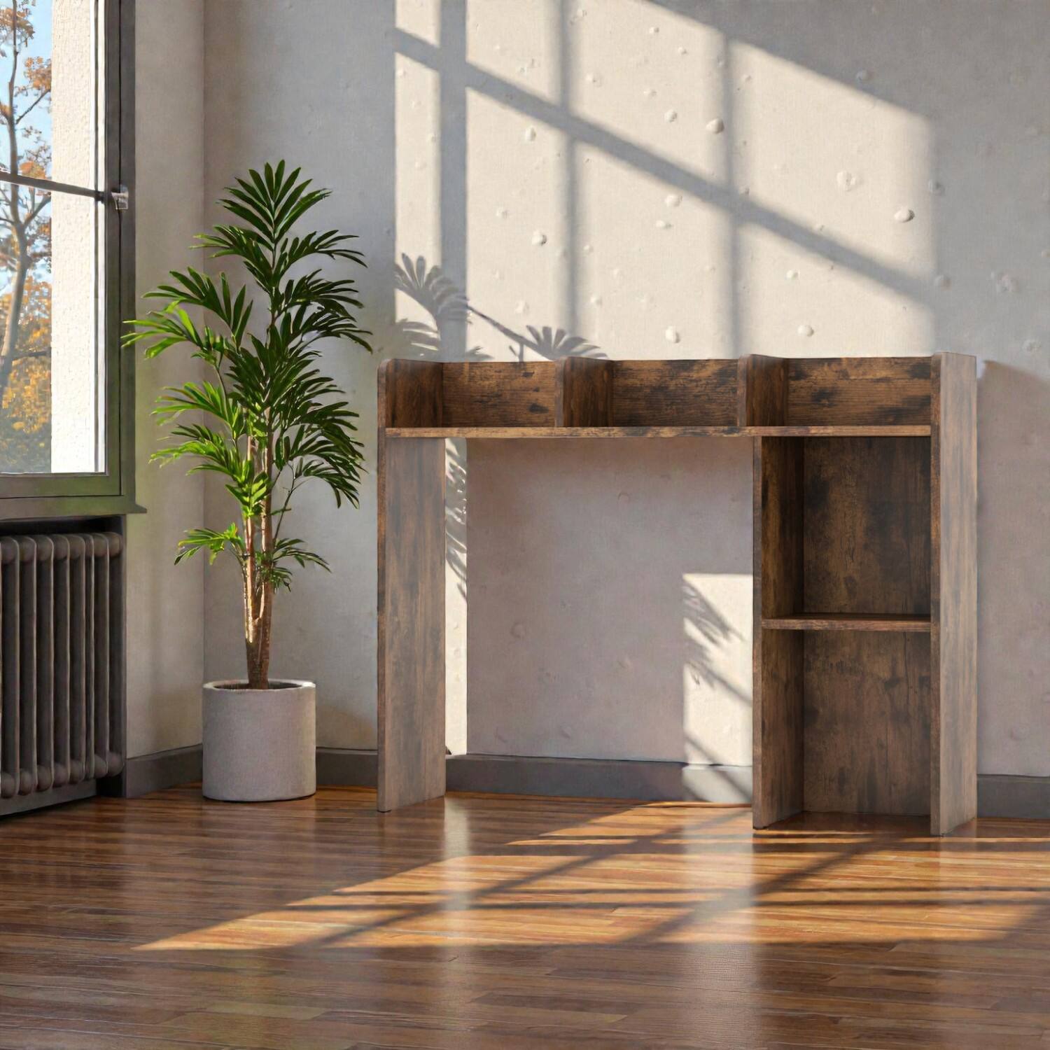 Front. Hivvago - Space-Saving 3-Layer Desk Shelf Organizer with Open Display Design - Brown.