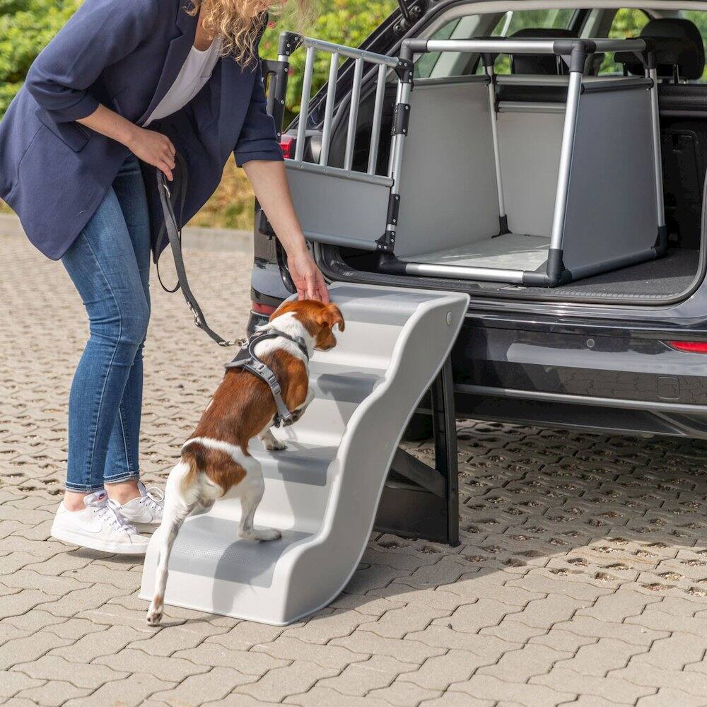 Angle. TRIXIE - 4-Step Pet Stairs, Lightweight and Collapsible Steps Ideal for Dogs & Cats, Gray - Gray.