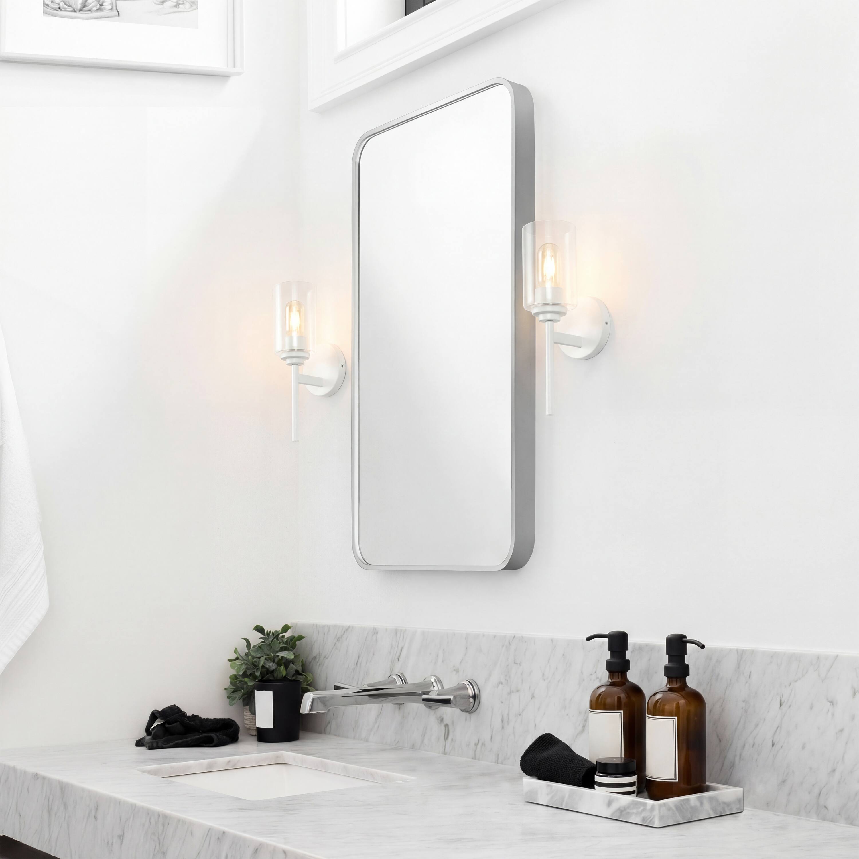 Alt View 7. Jonathan Y - Juno 13" 1-Light Farmhouse Industrial Metal/Glass Cylinder LED Sconce, White/Clear - White/Clear.