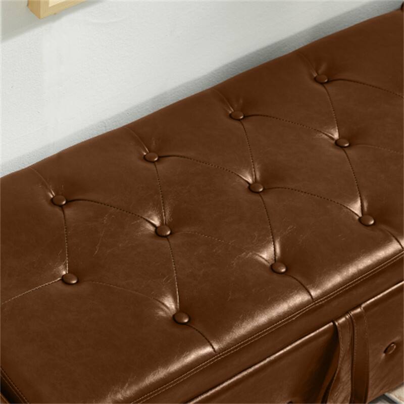 Alt View 1. HTUTWOO - Storage Ottoman Bench for Bedroom Living Room Hallway - 48" Upholstered Tufted Faux Leather PU Ottoman with Storage - Brown.