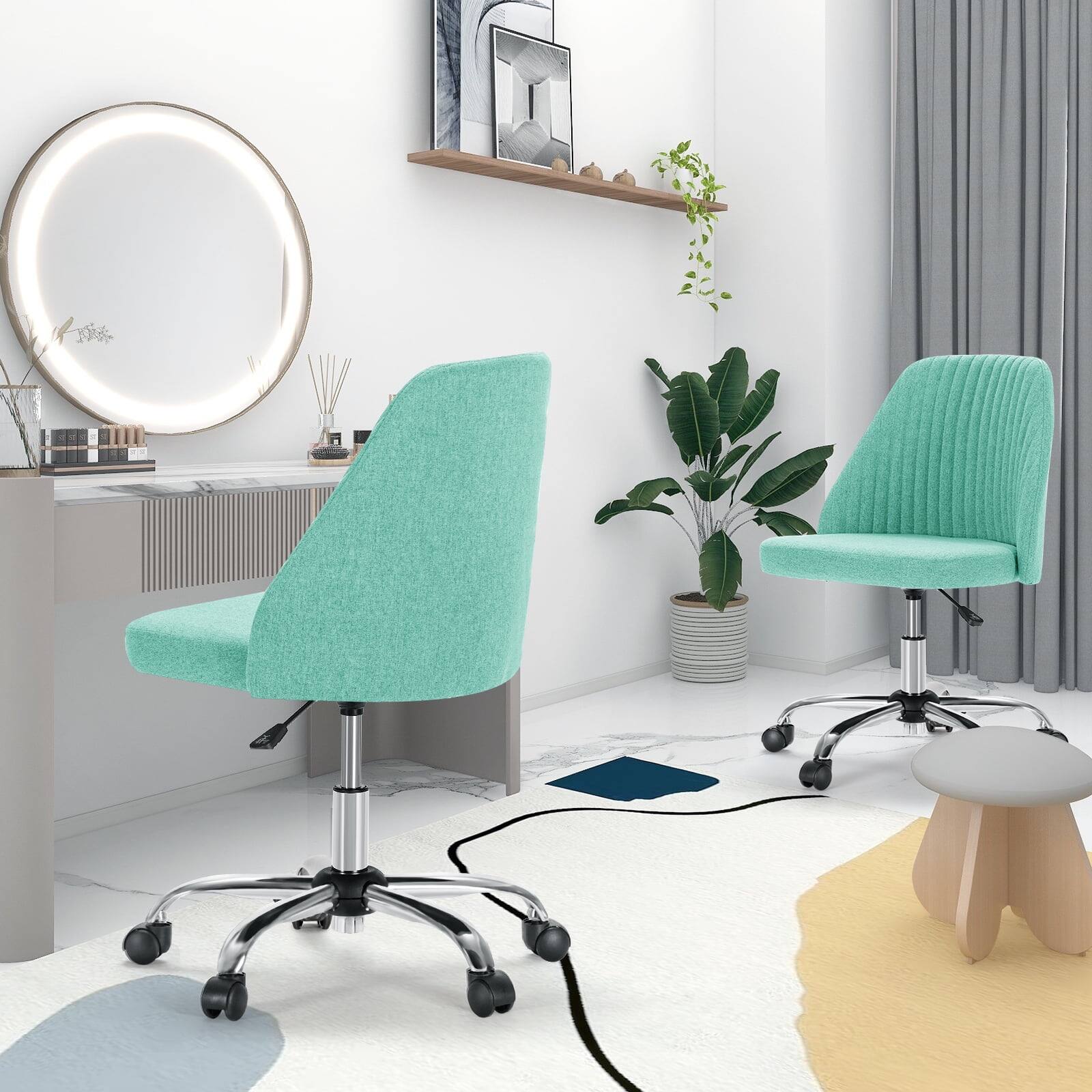 Alt View 2. AOITUN - Mid-Back Vanity Chair, Adjustable Rolling Chair, Armless Modern Design for Home Office, Makeup & Small Spaces - Green - Green.