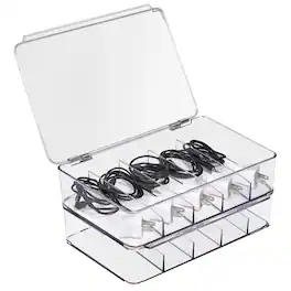 Sorbus - Cable Organizer Storage Box – 2 Pack Durable Plastic Wire Management Solution with Hinged Lid - Clear