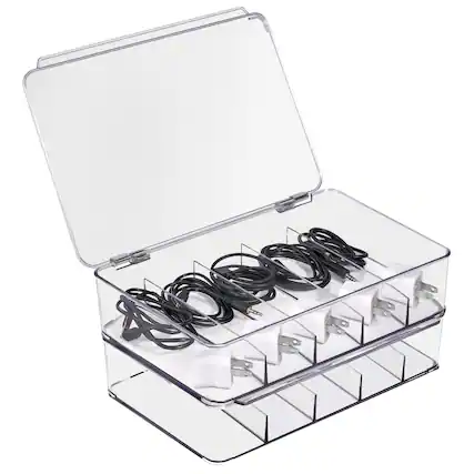 Front. Sorbus - Sorbus Clear Cable Organizer Storage Box – Durable Plastic Wire Management Box with Hinged Lid For Chargers, Cords - Clear 2 Pack.