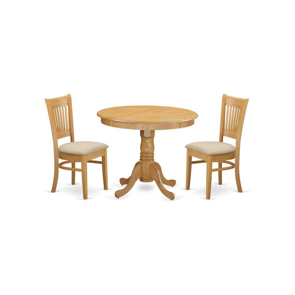 Back. East West Furniture - ANVA3-OAK-C 3 PC Dinette set - Kitchen Table and 2 Dining Chairs - Oak.