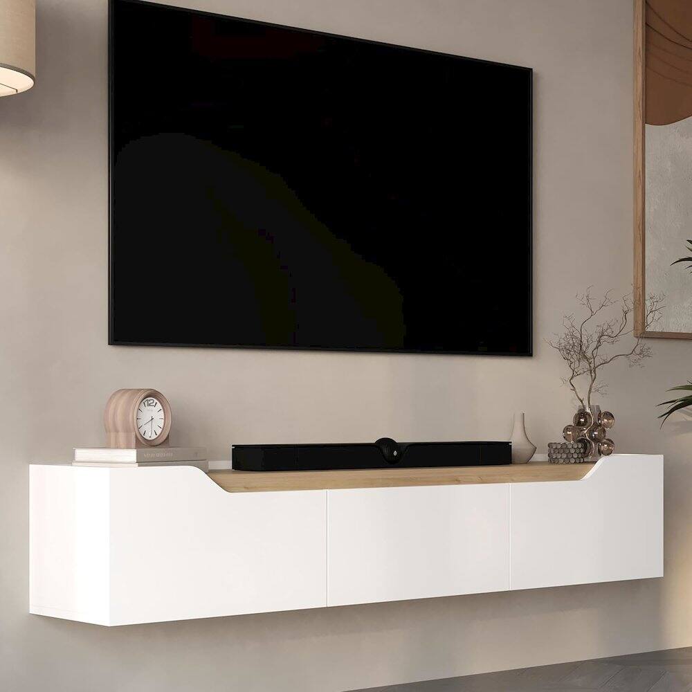 Alt View 3. Atelier Mobili - Floating TV Stand for 75 Inch TVs, Modern Entertainment Center - White.