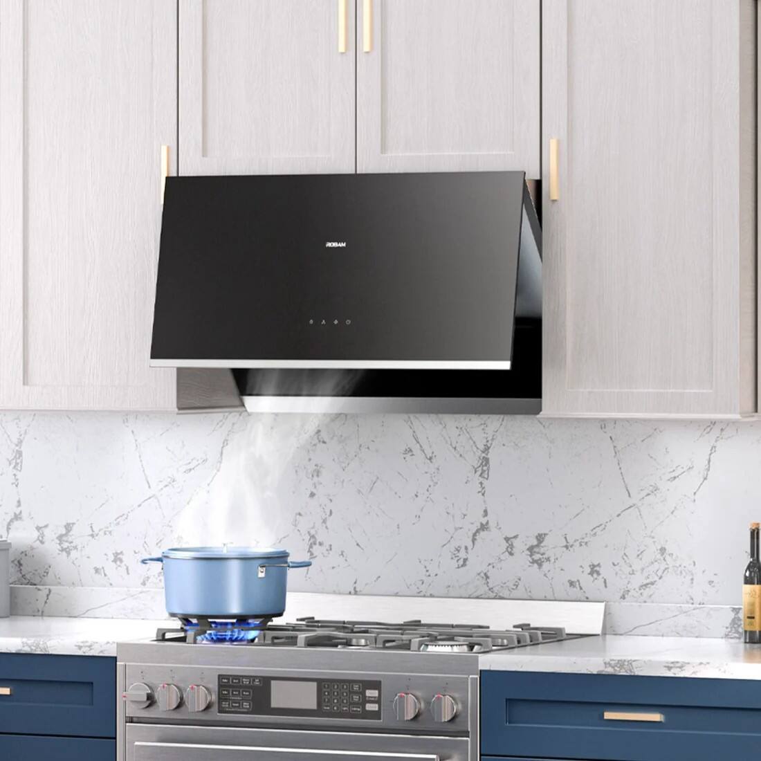Alt View 9. Robam - 850 CFM 30" Slant Vent Side-Draft Under Cabinet/Wall Mount Range Hood, Touch Control, LED Light,Wash-Free Filter - Black.