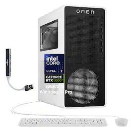HP - Upgraded - OMEN 16L Desktop PC (Ultra 7 265F, 32GB, 2TB SSD, GeForce RTX 5060 Ti, WiFi 6, Bluetooth 5.4, Win 11 Pro) w/USB Hub - Panda Metal