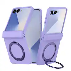 Front. Dteck - Magnetic Case for Samsung Galaxy Z Flip 7 with Screen Protector , 360° Rotating Kickstand Shockproof Hinge Cover - Purple.