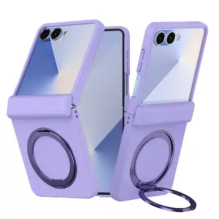 Front. Dteck - Magnetic Case for Samsung Galaxy Z Flip 7 with Screen Protector , 360° Rotating Kickstand Shockproof Hinge Cover - Purple.