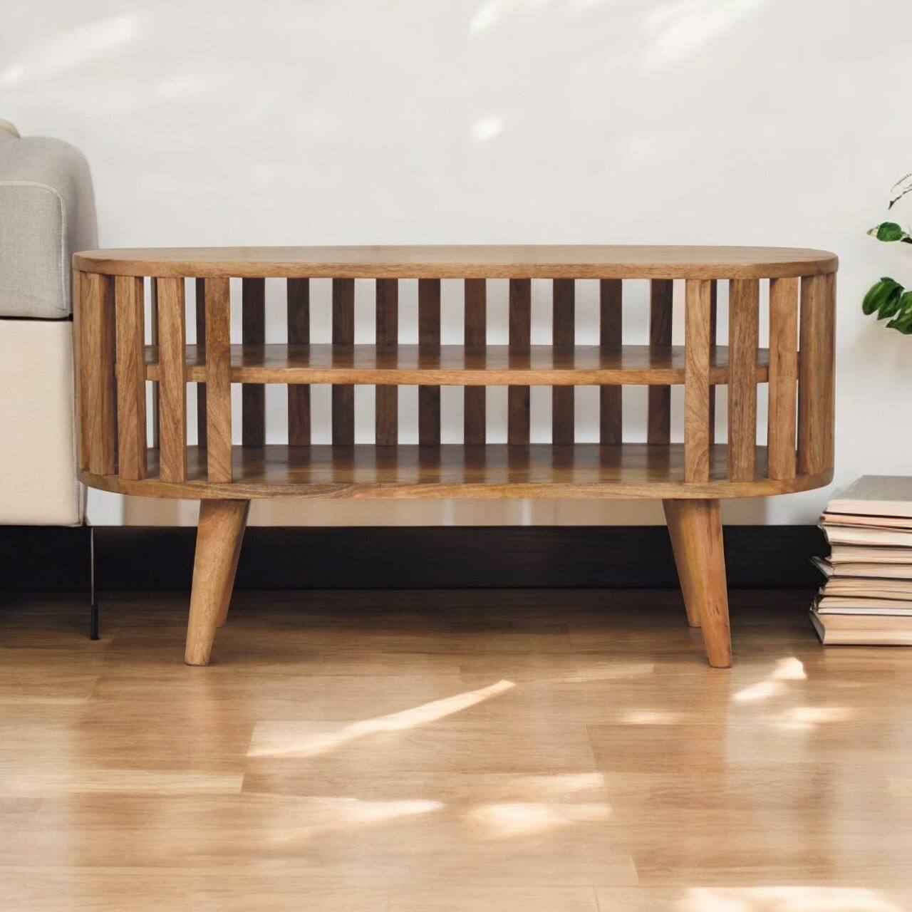 Angle. Artisan Furniture - Artisan Furniture Solid Wood Mini Ariella Media Unit, 2 Shelves, Brown - Brown.