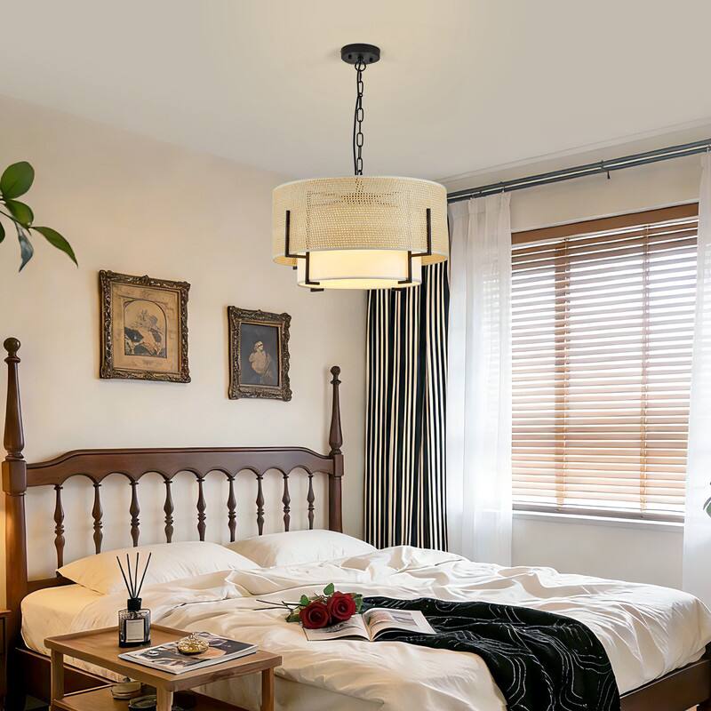 Left. Adewalk - Rattan Pendant Light, Hand-Woven Boho Chandelier for Dining Room, Living Room, Bedroom, Hallway.