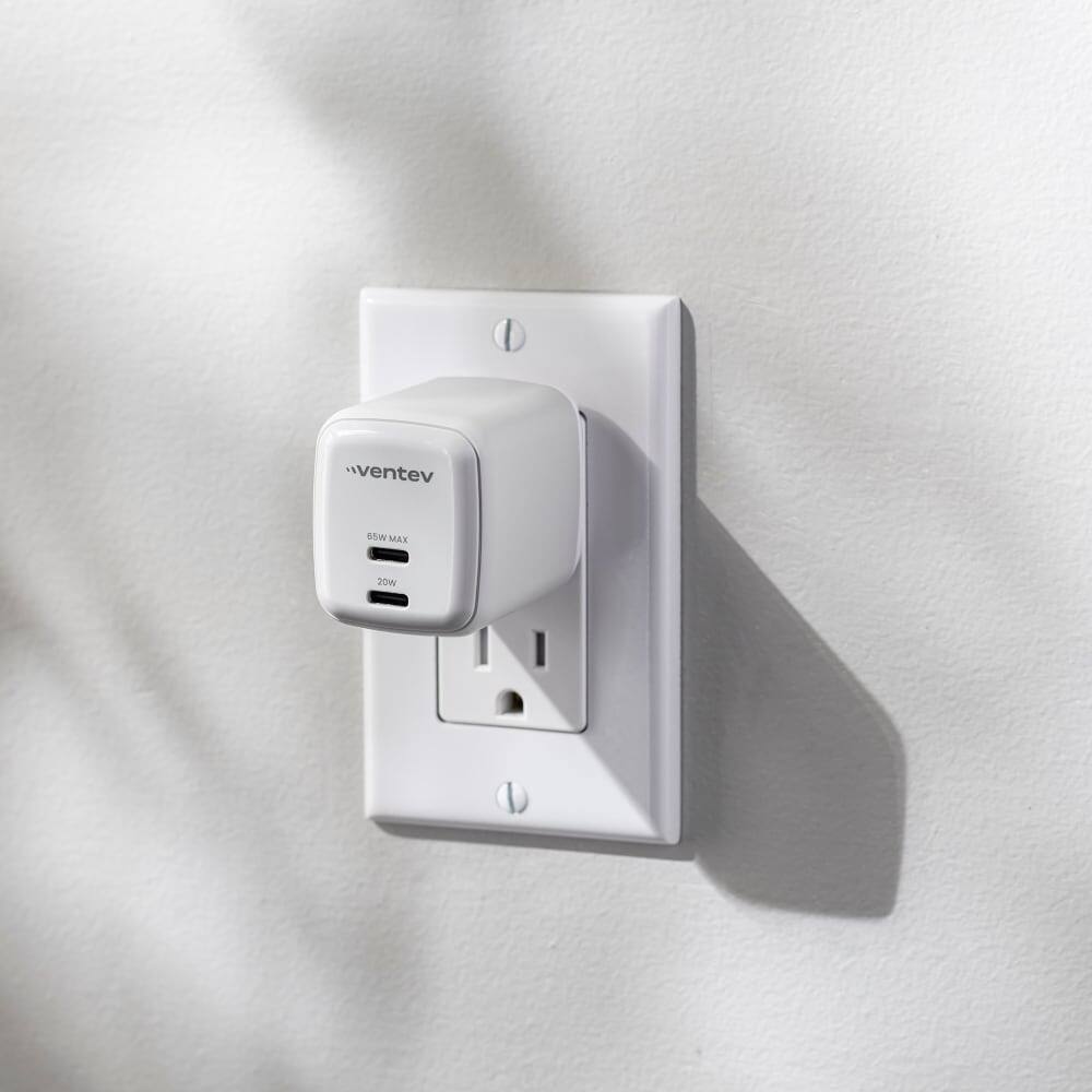 Ventev 65W ULTRAFAST USB C Universal Dual GaN Mini Wall Charger White ...