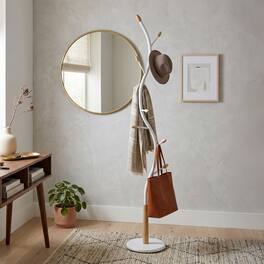 Z-Edge - Coat Rack, Metal Coat Tree Freestanding with 8 Hooks, Creative Design Tree Branch-look, Standing Coat Rack for Bedroom - White