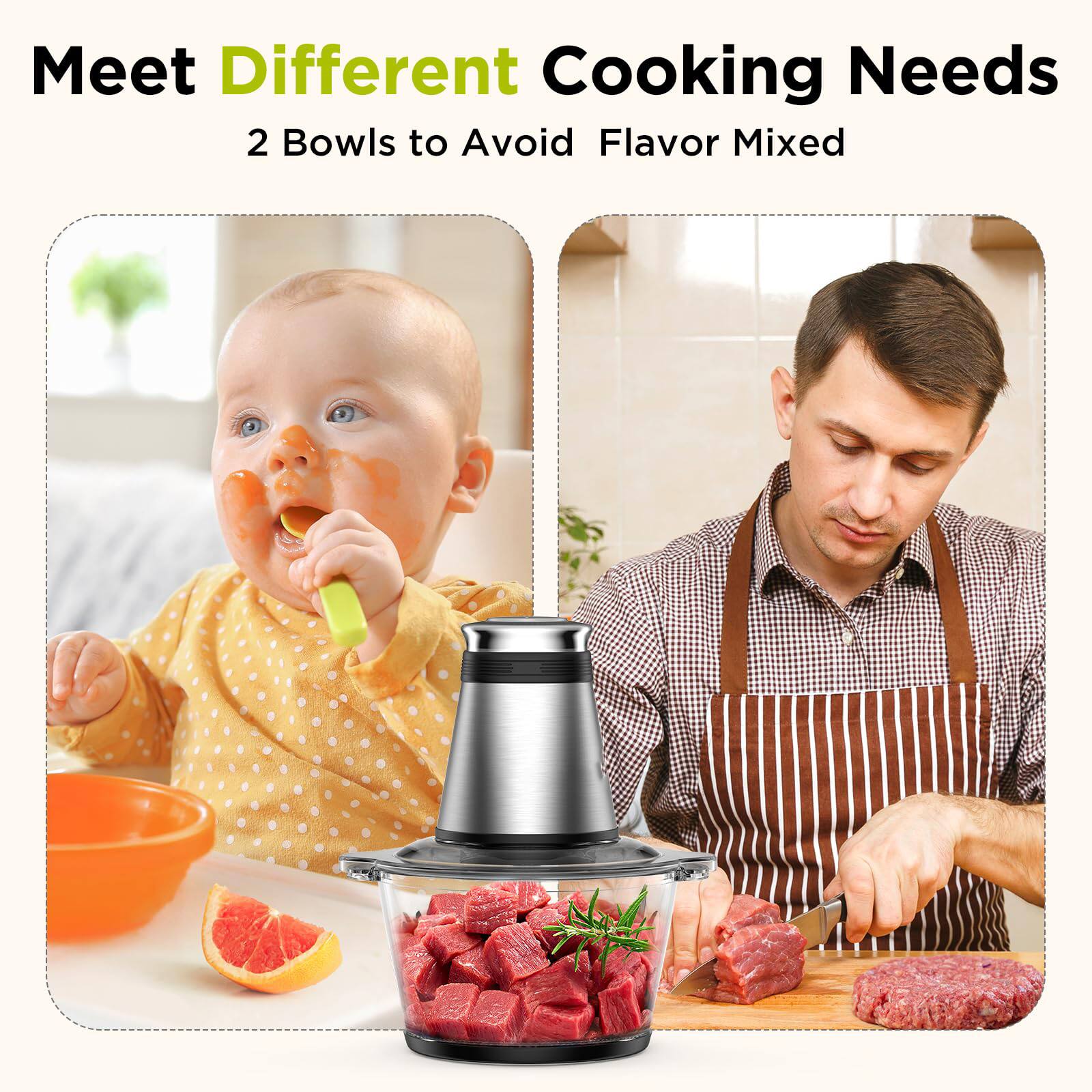 Meet Different Cooking Needs  
2 Bowls to Avoid Flavor Mixed