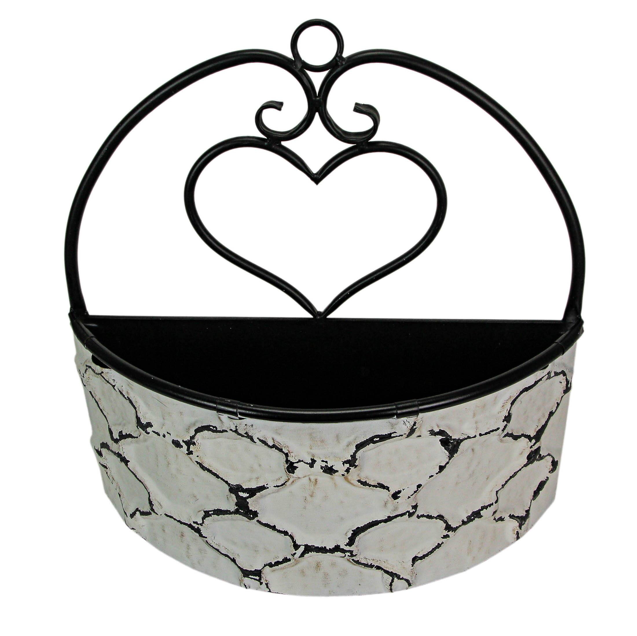 Alt View 2. Special T Imports - Large & Small Galvanized Metal Rustic White Wall Pocket Planters Heart Hanging Decor Set of 2 - White.