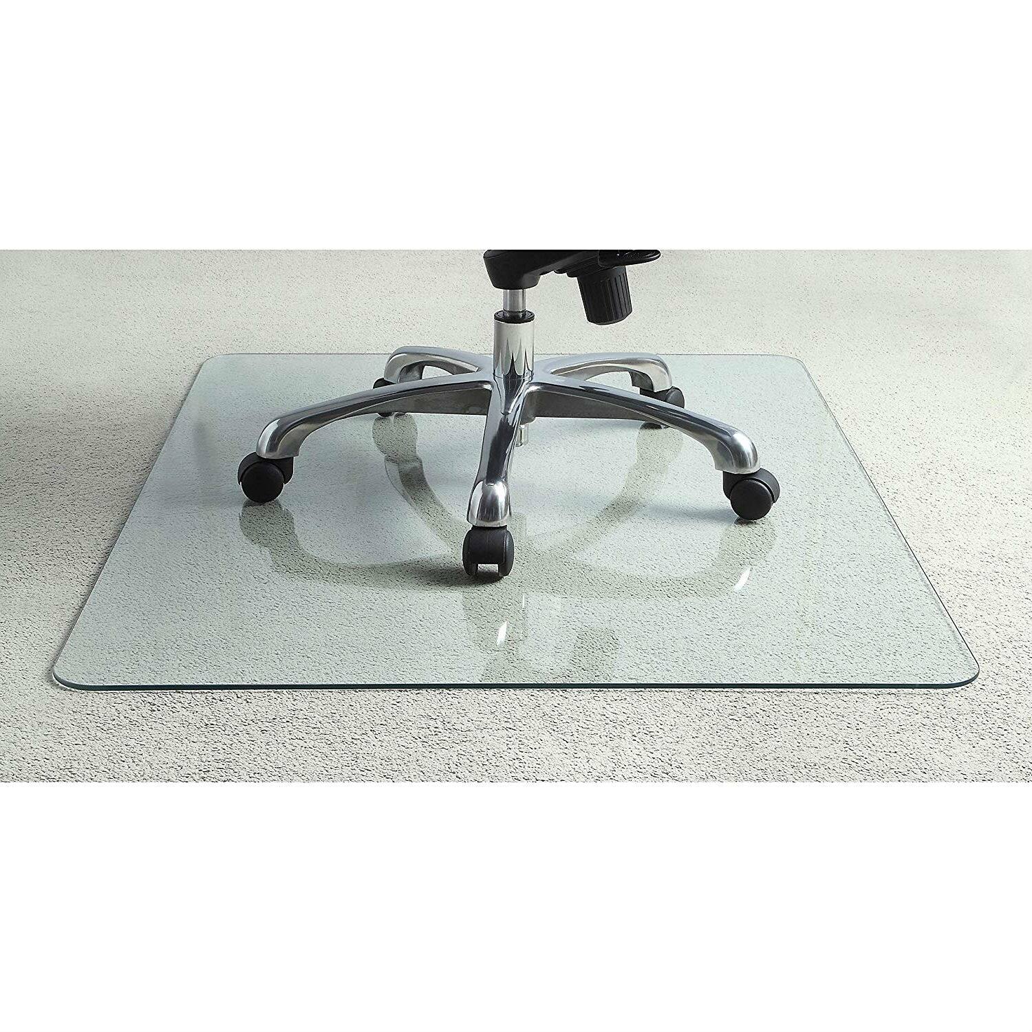Angle. Hivvago - Heavy Duty 36 Inch Tempered Glass Chair Mat - Transparent.