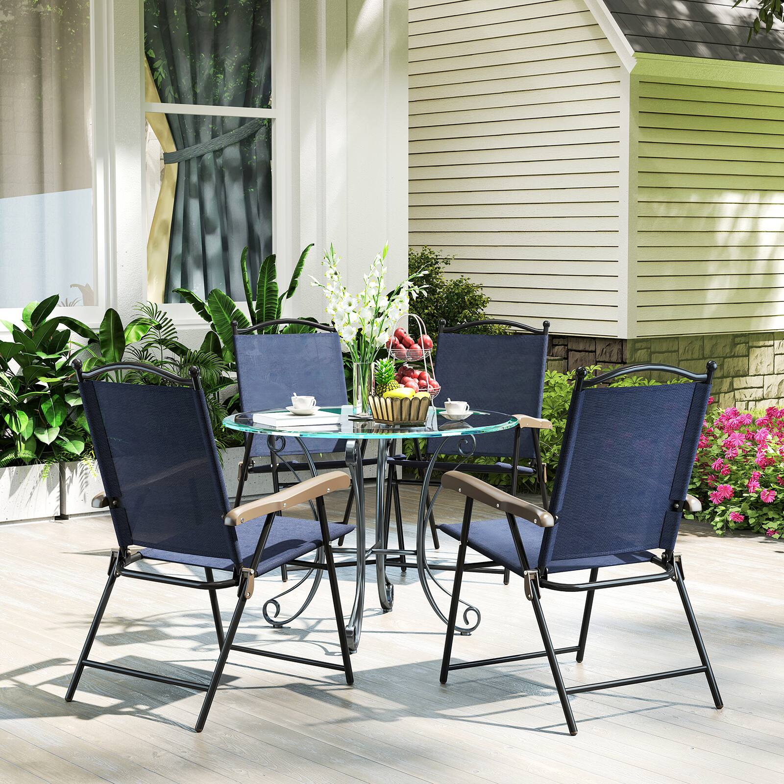 Alt View 8. Gymax - Gymax Patio Folding Chairs Set of 2 Outdoor Dining Chairs w/ Ergonomic Backrests & Armrests - Navy.