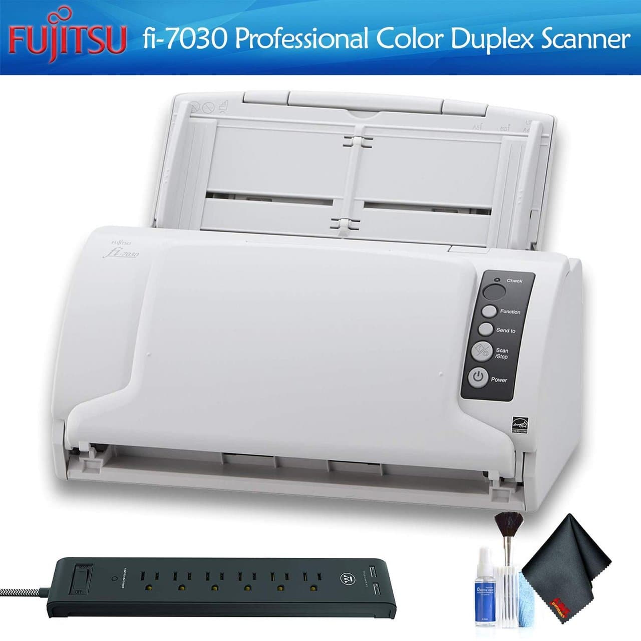 Fujitsu - fi-7030 Color Duplex Professional Document Scanner with Cleaning Set and Power Strip - Power Bundle