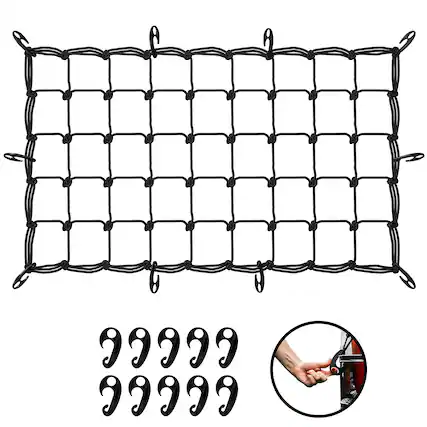 Front. Mockins - 36 in. x 20 in. Black Bungee Cord Cargo Net (Stretches to 75 in. x 40 in.).