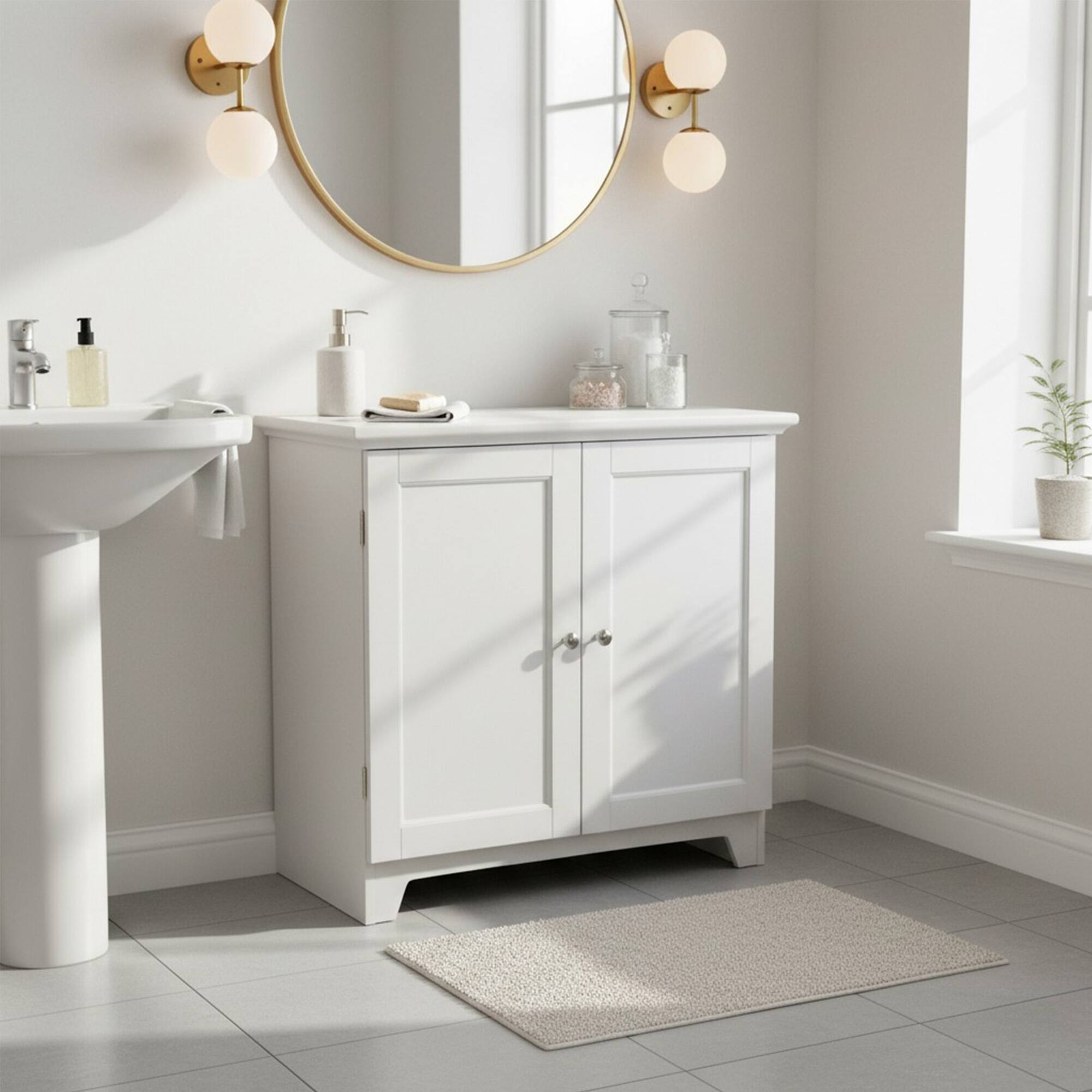 Alt View 3. Redmon - Redmon Shaker Style Double Door Storage Cabinet, Modern Wooden Furniture, White - White.
