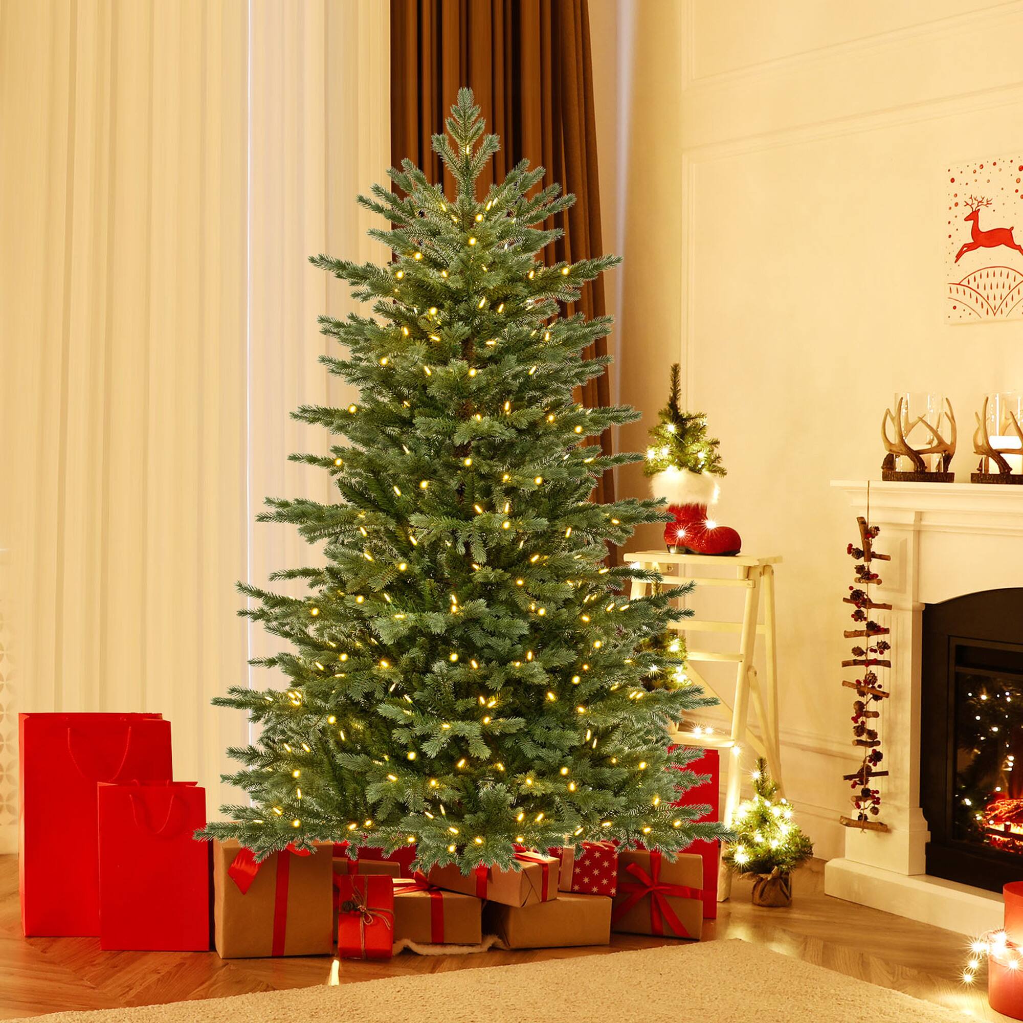 Alt View 1. Costway - Costway 6 FT Artificial Christmas Tree with 2116 Lush PVC & PE Tips 300 LED Lights - Green.