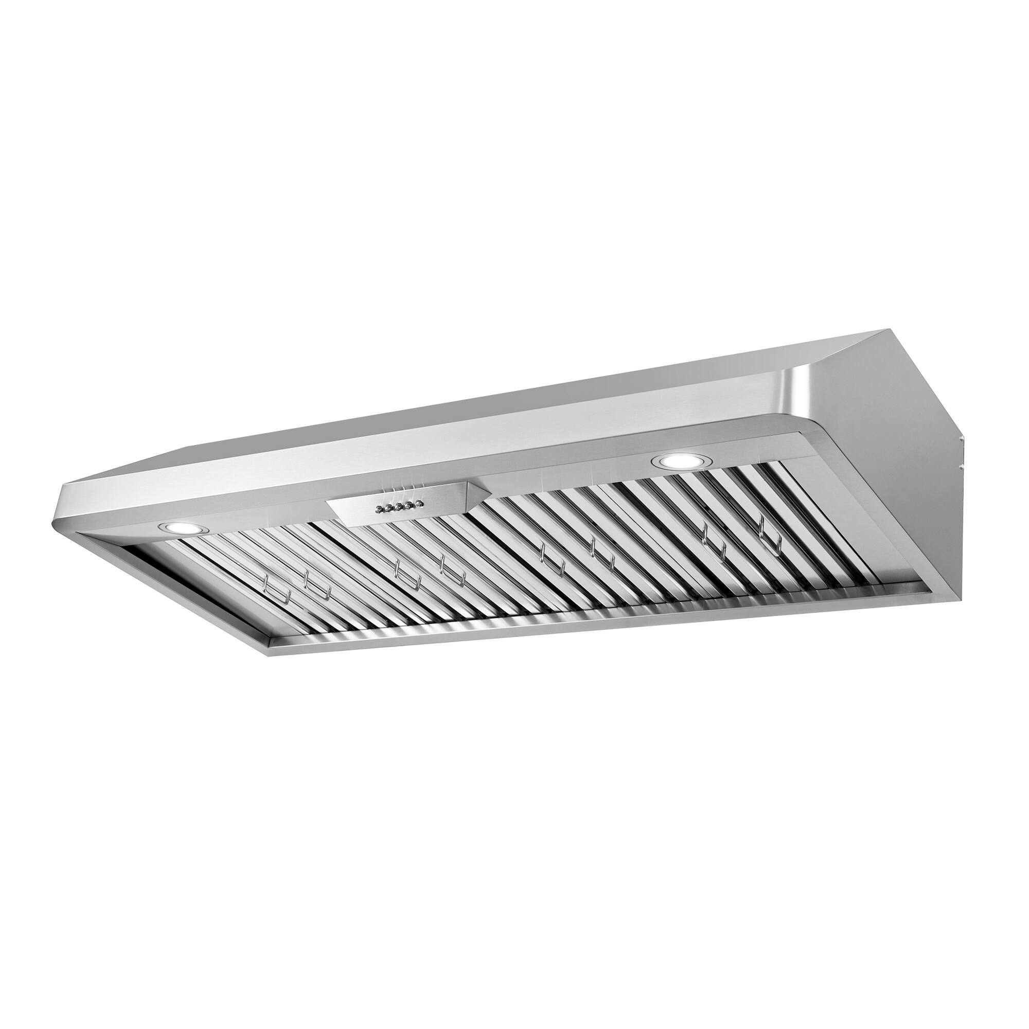 Alt View 4. COSMO - COS-QB48 48 in. Haven Collection 500 CFM Ducted Under Cabinet Range Hood, Button Control, LED Lights - Stainless Steel.