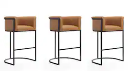 Manhattan Comfort - Cosmopolitan Mid-Century Modern Metal Upholstered Barstool - Set of 3 - Camel