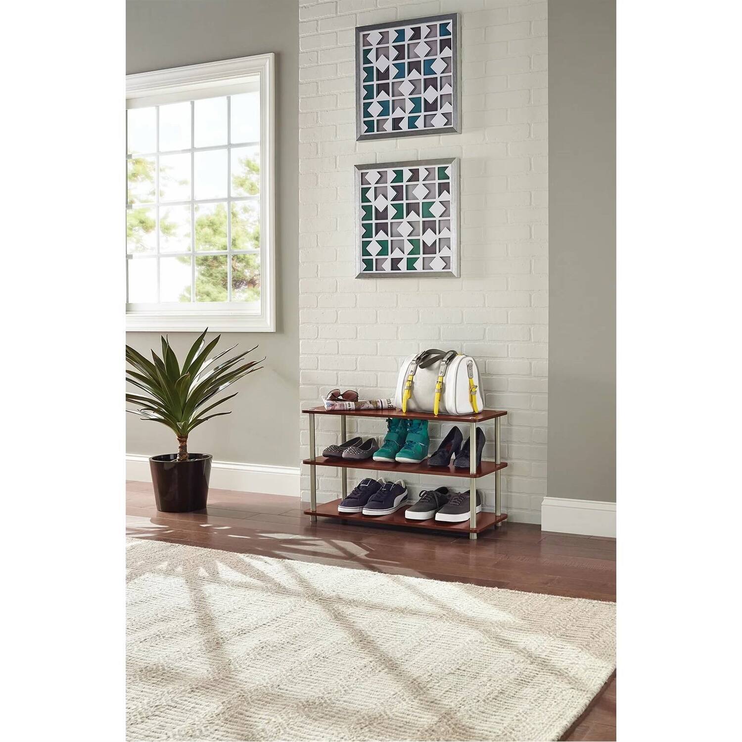 Alt View 1. Hivvago - Dark Cherry 3-Shelf Modern Shoe Rack - Holds up to 12 Pair of Shoes - Dark Cherry.