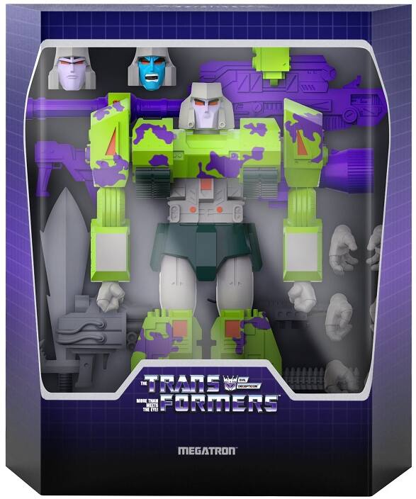 Sure, here is the corrected and grouped text from the image:

---

**TRANSFORMERS**

**MEGATRON**

**THE TRANSFORMERS**

**MORE THAN MEETS THE EYE**

**DECEPTICON**

---

This text is from the packaging of a Transformers toy.