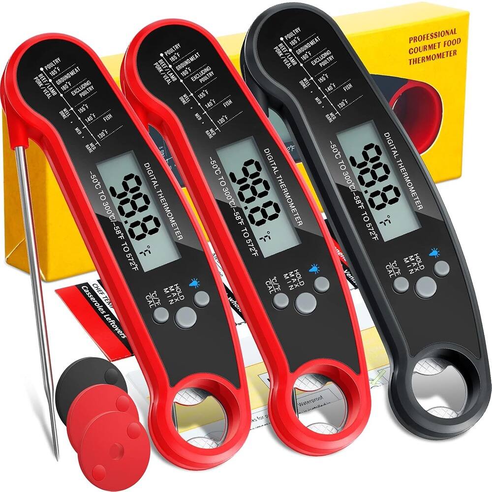 PARKER SLATER - 3-Pack Digital Meat Thermometers, Fast-Read Waterproof Probes with Backlight & Magnet
