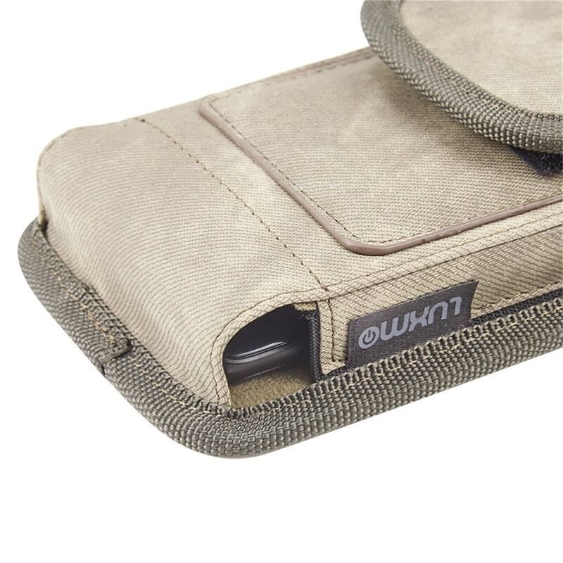 Alt View 3. LUXMO - LUXMO Medium Vertical Universal Phone Holster with Dual Card Slots - Light Brown Denim Fabric - Brown.