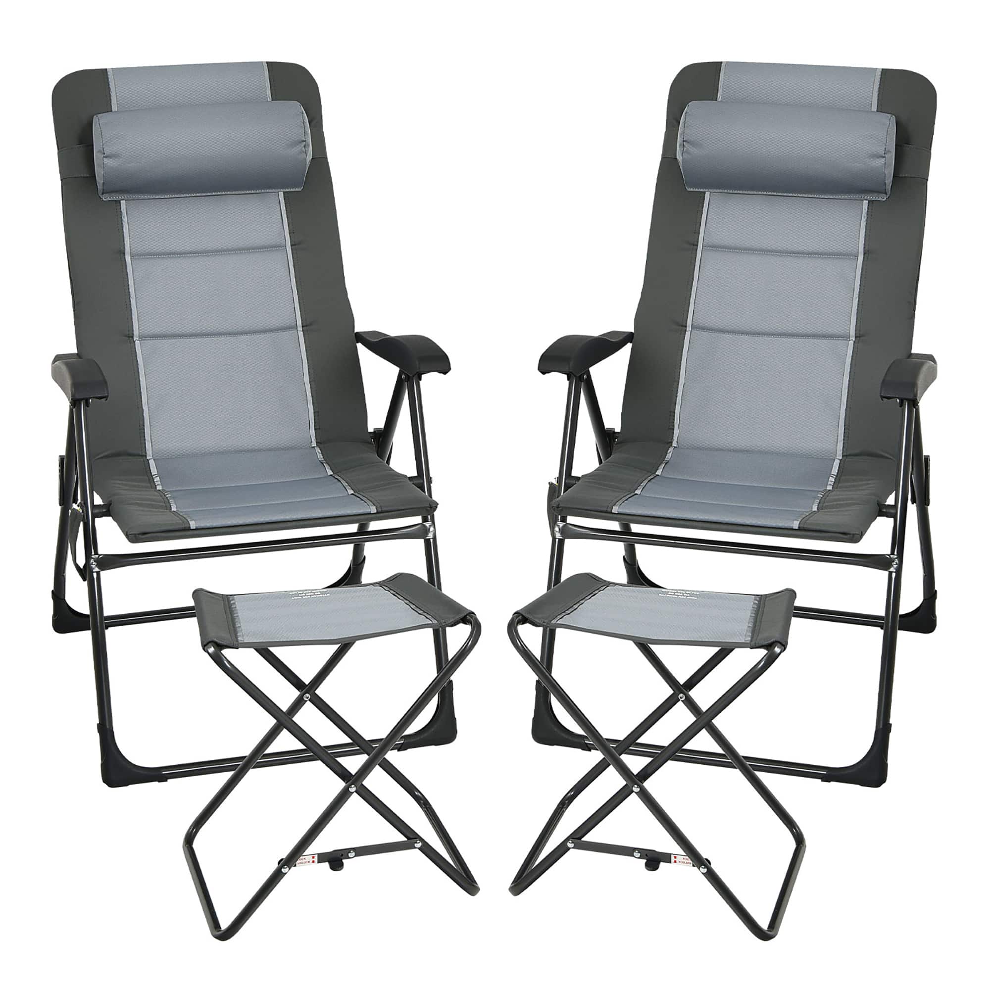 Front. Costway - 4PCS Patio Folding Dining Chair Ottoman Set Recliner Adjustable Gray - Grey.