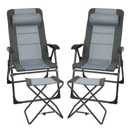 Costway - 4PCS Patio Folding Dining Chair Ottoman Set Recliner Adjustable - Gray