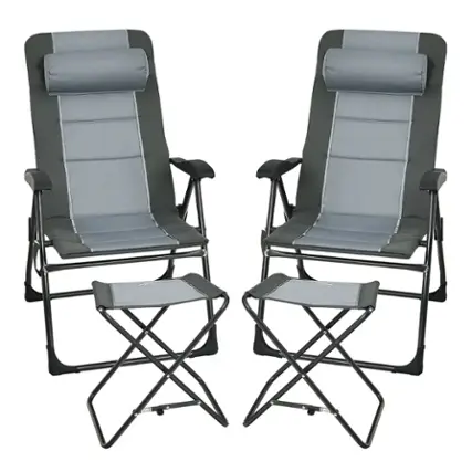 Front. Costway - 4PCS Patio Folding Dining Chair Ottoman Set Recliner Adjustable Gray - Grey.