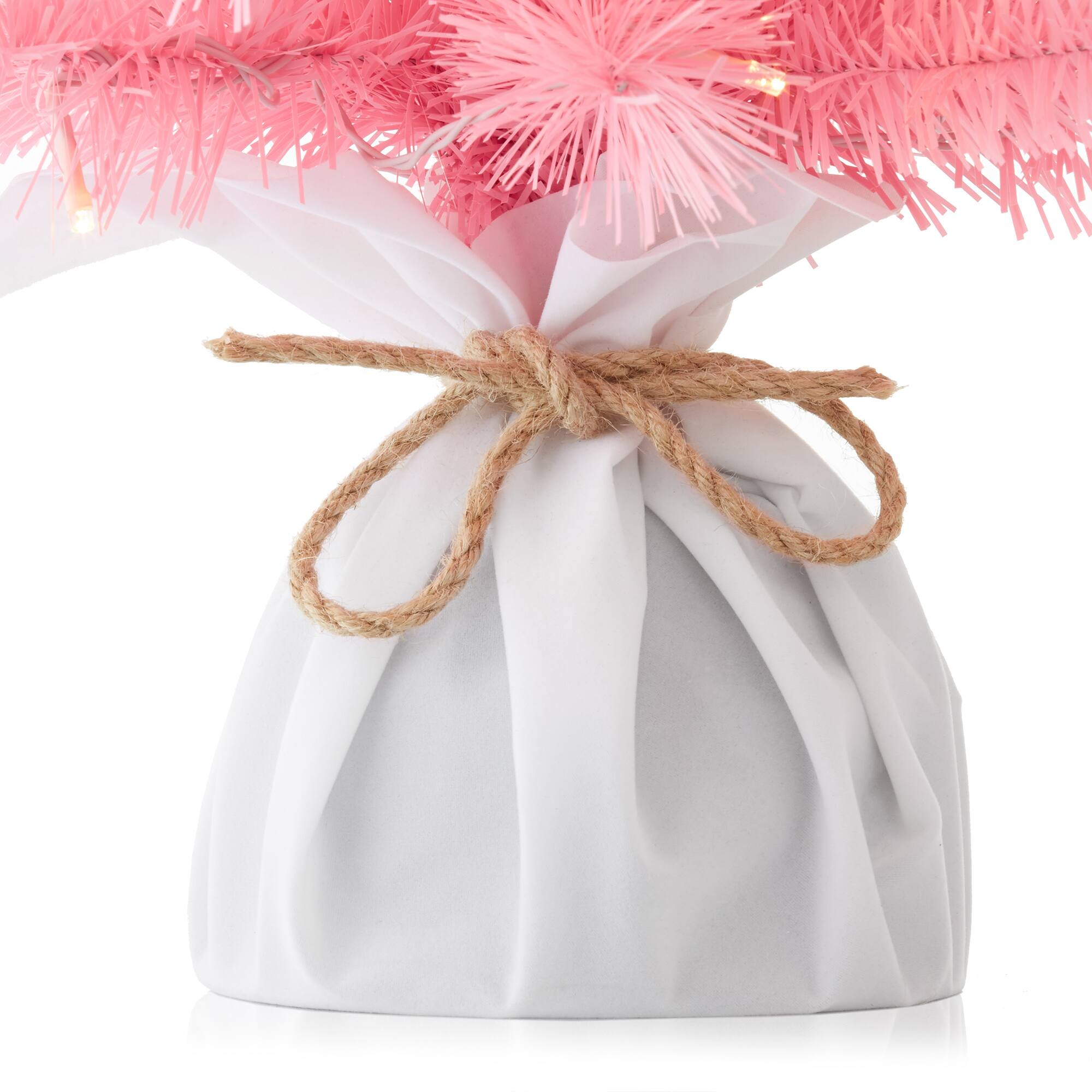 Alt View 4. Casafield - 2-ft Pre-Lit Artificial Mini Tabletop Christmas Tree with Cloth Base - Pink White Lights.