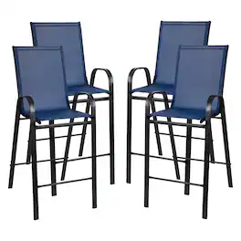 Emma + Oliver - 4 Pack Outdoor Barstools with Flex Comfort Material-Patio Stool - Navy