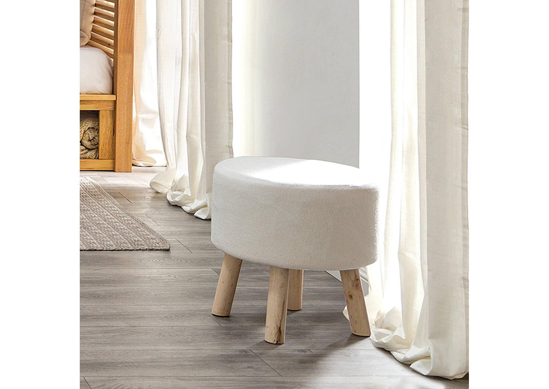 Left. Tiramisubest - Set of 2 Contemporary Footstools with Angled Wooden Legs in White/Natural - White.