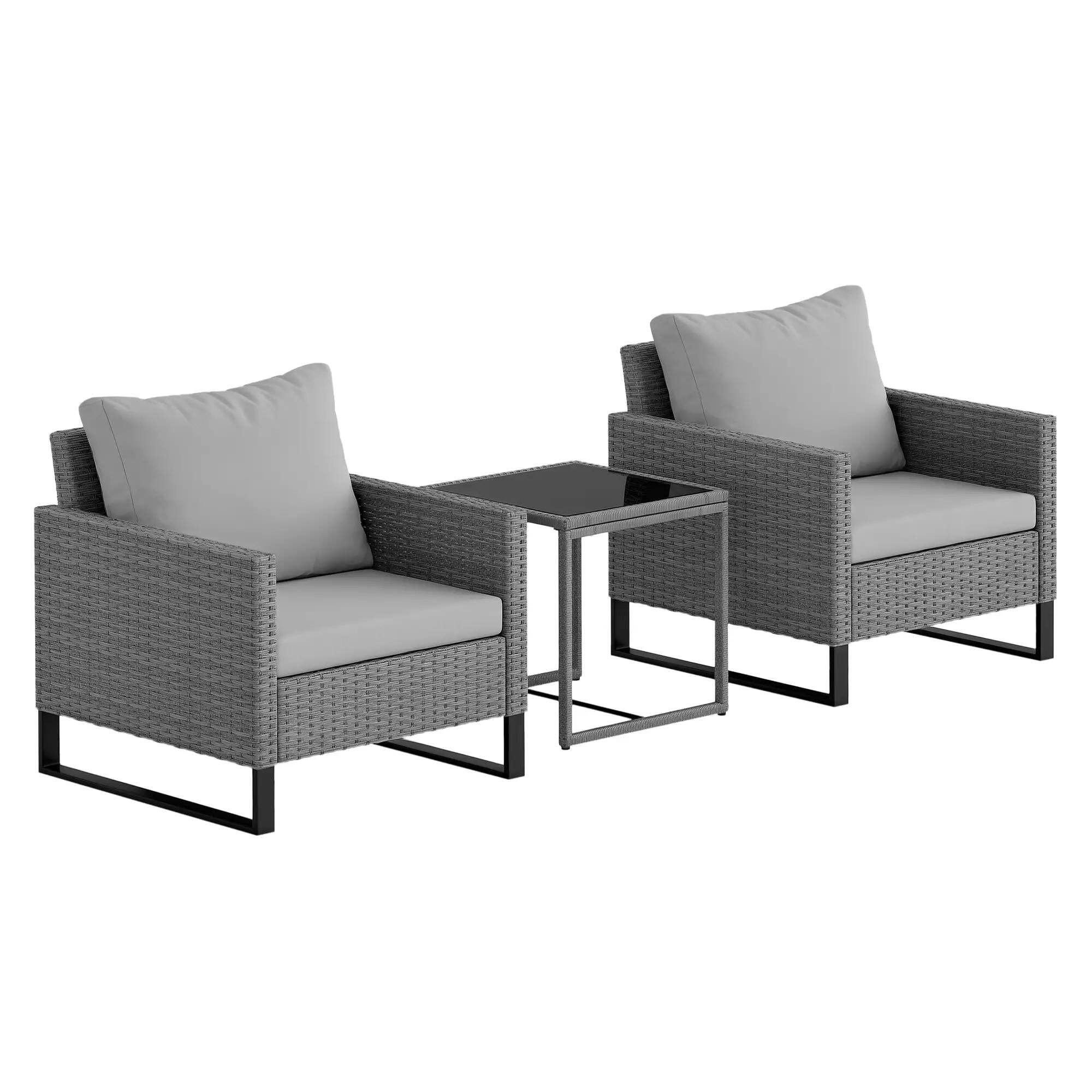 Angle. Resenkos - Resenkos 3PCS Patio Set, Wicker Bistro Set, Backyard, Porch, Balcony, Light Gray - Light Gray.