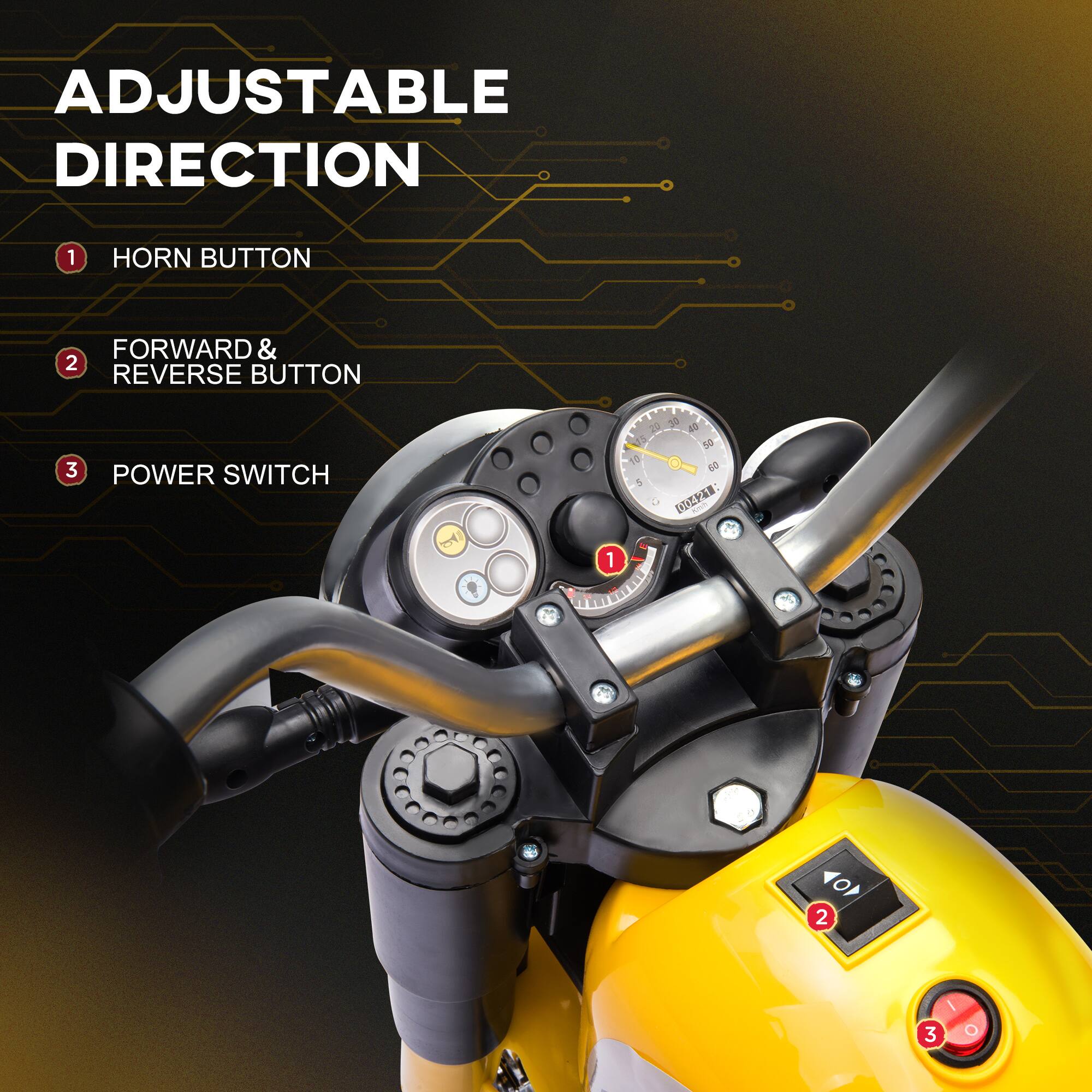 ADJUSTABLE DIRECTION

1. HORN BUTTON
2. FORWARD & REVERSE BUTTON
3. POWER SWITCH