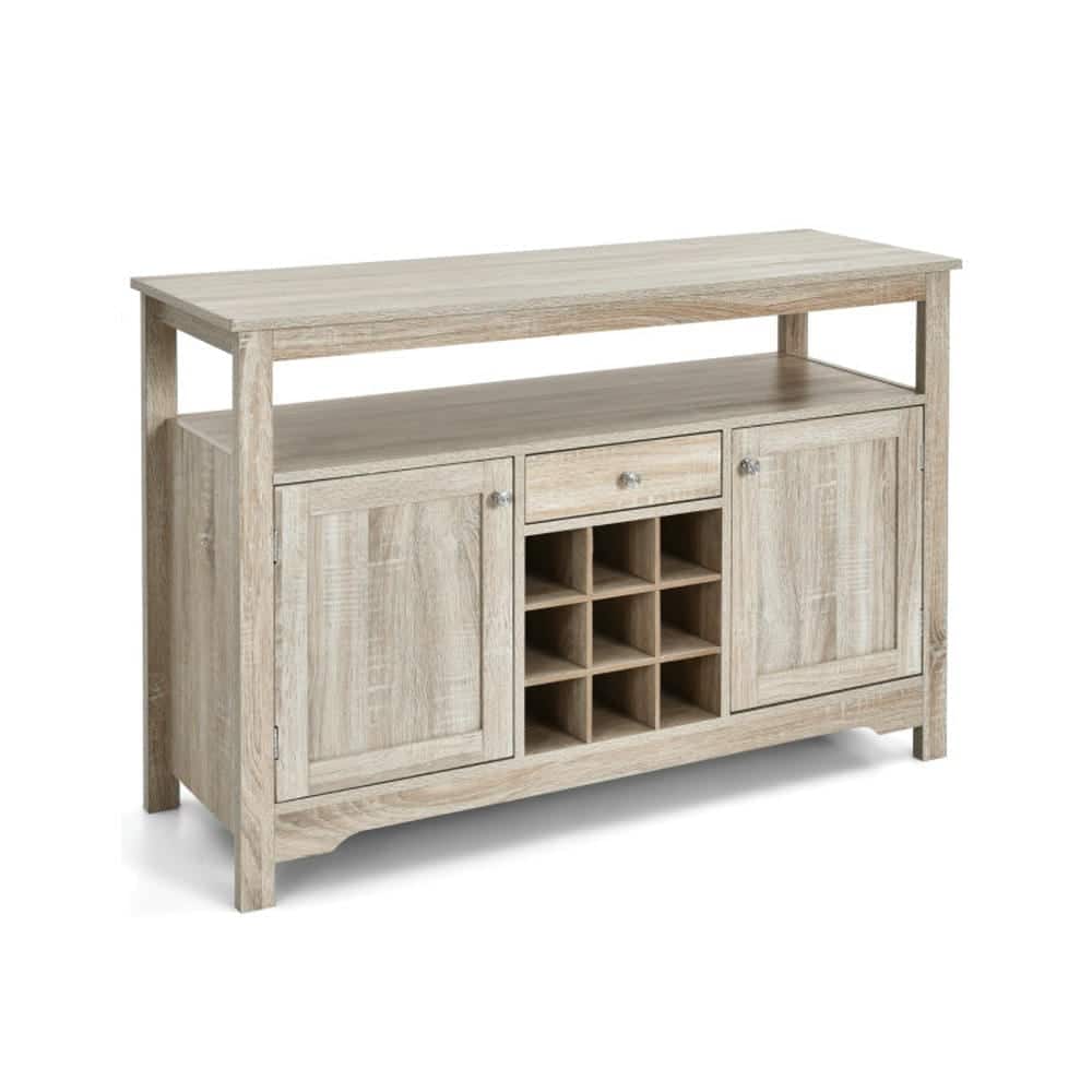 Pefilos - Server Buffet Sideboard with 9-Bottle Wine Grid and Adjustable Shelf, Sideboard with Additional Table Leg, Cabinet - Gray