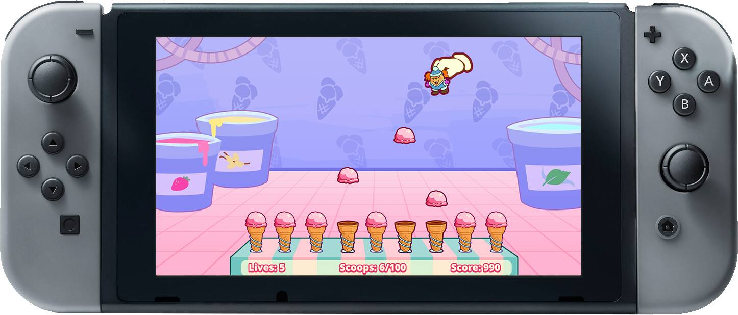 Lives: 5  
Scoops: 6/100  
Score: 990