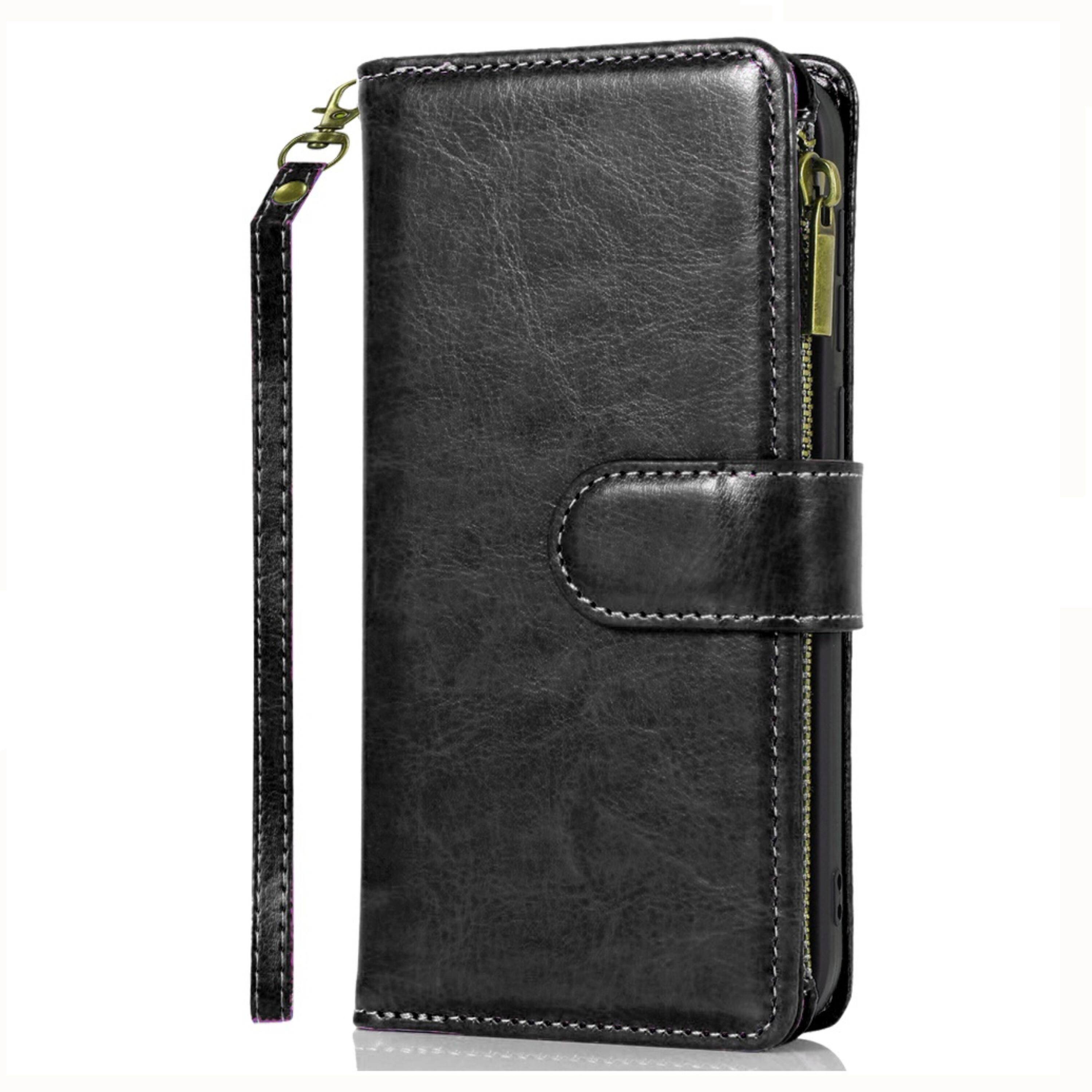 Left. Kitcheniva - Luxury PU Leather Wallet Case With Zipper And Tempered Glass For Samsung A37 5G Black - Black.