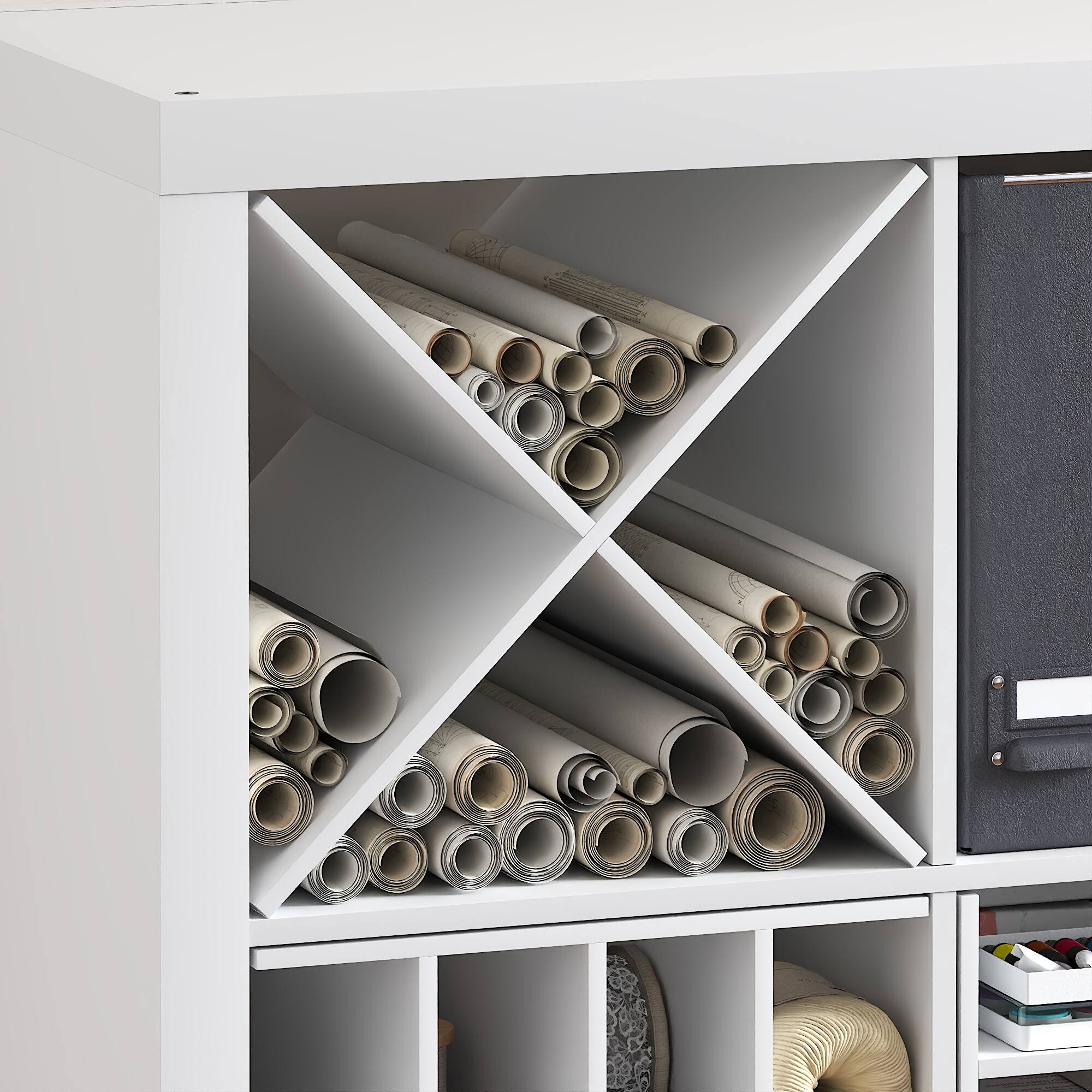 Alt View 1. Furinno - CUBICLE Cube Insert, X-Shelf Cube Organizer Insert, 3-Shelf Design, Fits Triple Thick Cubes, for Storage - White.