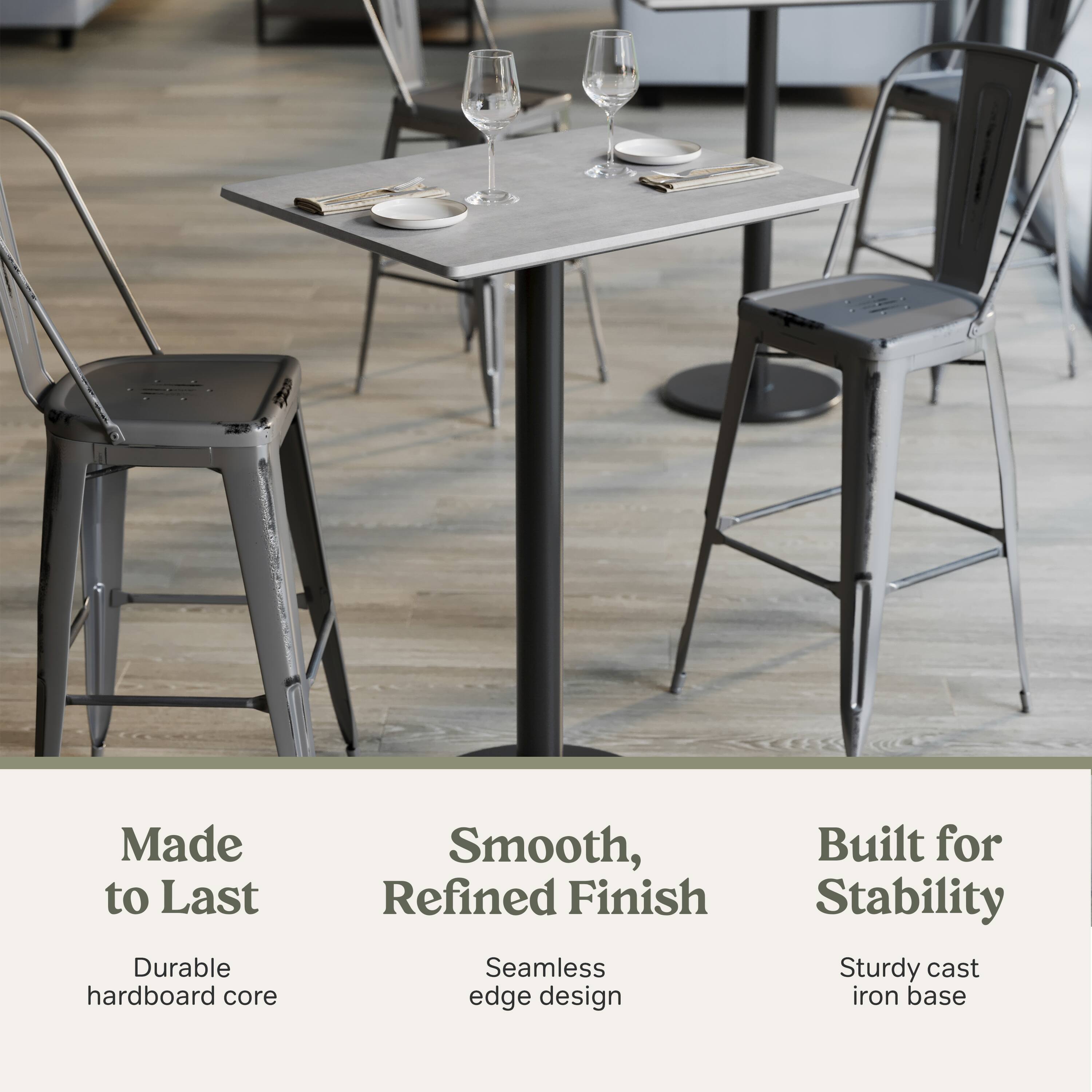 Made to Last  
Durable hardboard core  

Smooth, Refined Finish  
Seamless edge design  

Built for Stability  
Sturdy cast iron base